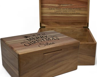 Wooden Christmas Eve Box - Large Christmas Eve Box Teenagers, Kids, Baby, Adults - Acacia Wood - Polar Express