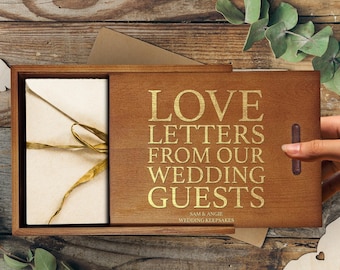 Wedding Guest Love Letters Box with Slide Lid - Wedding Memory Box for Cards and Letters - Personalized Keepsake - Sliding Top Storage