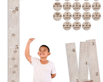 Personalized Growth Chart for Wall Wood with Child Height Measuring Markers, Wooden Growth Chart for Wall, Custom Name Kids Height Chart