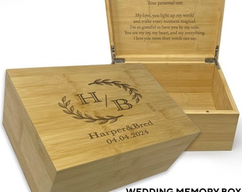 Wedding Keepsake Box Personalized - Custom Wedding Day Gift, Newlywed Gift Wooden Memory Box, Unique Couple Gift for Marriage Anniversary