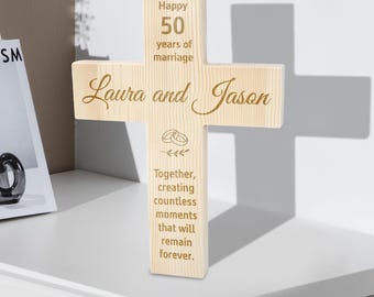 50th Wedding Anniversary Gift, Personalized Cross for Wall, 50 Years Anniversary Gift for Parents, Couple Gift 50 Anniversary, Wooden Cross