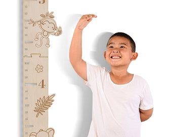 Wooden Jungle Growth Chart for Boys and Girls | Growth Ruler Chart for Children | Wood Animals Height Wall Measurement for Kids