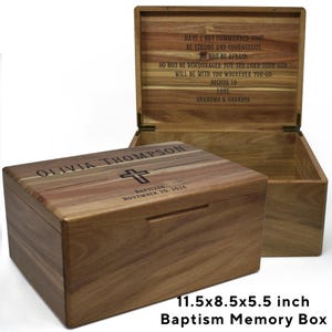 Baptism Keepsake Box, Christening Memory Box, First Holy Communion Box, Engraved Name Personalized Baptism Gift 1st Keepsake Box Acacia Wood