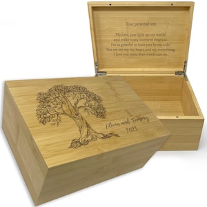 Life Tree, Wooden Keepsake Box, Laser Engraved Bamboo Wood Chest, Personalized Gift for Her, Custom Gift for Him, Couples Box for Memories