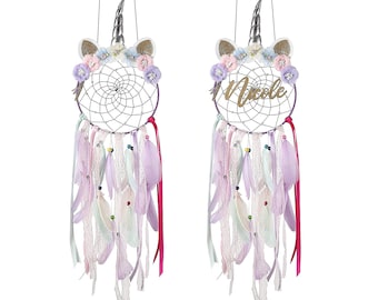 Customized Unicorn Dream Catcher Purple for Girls, Custom Name Dreamcatcher Christmas Gifts Unique, Wall Hanging Decor for Baby Kids Bedroom