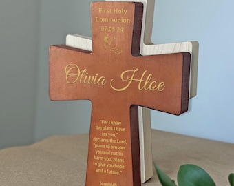 First Holy Communion Cross - Personalized Holy Communion Gift, Christening Gift, Maple Wood