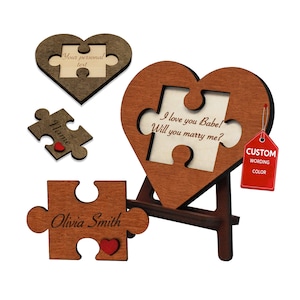 Will You Marry Me Puzzle Piece Sign | Personalized Wedding Proposal Idea for Boyfriend Girlfriend | Engagement Proposal Wooden Heart Plaque
