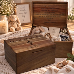 Baptism Keepsake Box, Christening Memory Box, First Holy Communion Box, Engraved Name Personalized Baptism Gift 1st Keepsake Box Acacia Wood