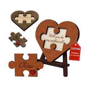 Valentine&#39;s Day Gift - Personalized Will You be My Girlfriend Sign, Be My Valentine Puzzle Proposal Card with Custom Love Message, Love Gift