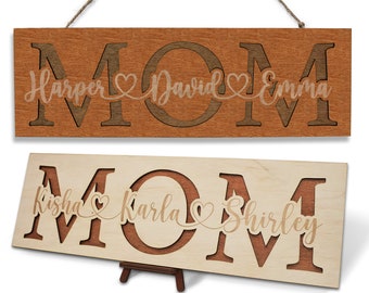 Mother Day Sign, Custom 1st Mothers Day Gift, Mom Sign with Kids Names, Personalized Gift for Mom, Mom Wooden Sign, Customized Gifts for Mom