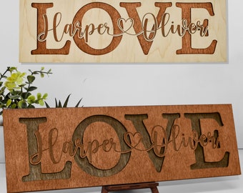 Engraved Love Sign with Couple's Names, Personalized Valentine's Day Gift for Her, Custom I Love You Gift Wife Husband, Lovers Plaque Unique
