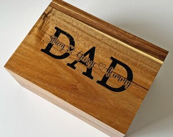 Christmas Gift for Dad, Wooden Keepsake Box, Custom Dad Gift, Father's Day Gift from Kids, Xmas Gift Box with Kids Names, Papa Gift Grandpa