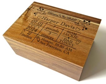Baby Keepsake Box Birth Stats - Personalized First Baby Box Engraved Birth Statistics - Newborn Baby Gift - Memory Chest for Boys and Girls