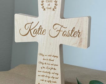 Personalized Baby Cross for Boy or Girl - Custom Baptism Gift, Boho Christian Gift with Engraved Verse or Message, Grandson Baptismal