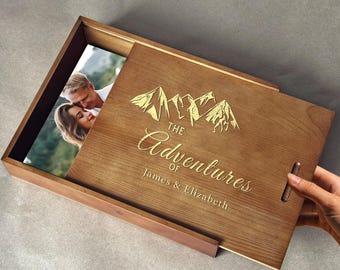Travel Memory Box - Custom Couple Gift, Our Adventures Keepsake Box, Engraved Photo Album Box, Family Photography Storage, Wood Print Box