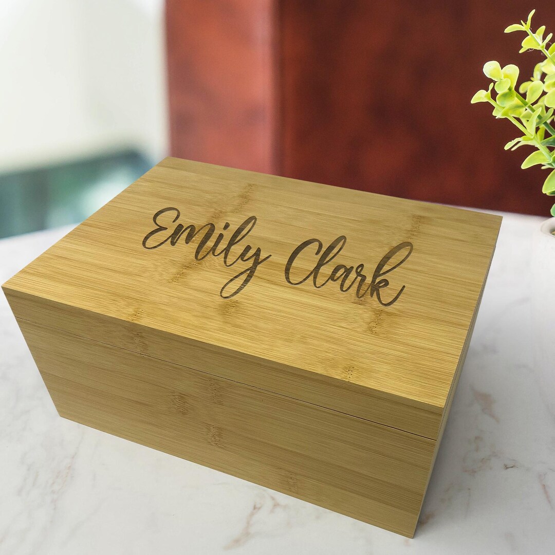 Large Keepsake Wooden Box, Custom Engraved Bamboo Wood Box With Hinged ...
