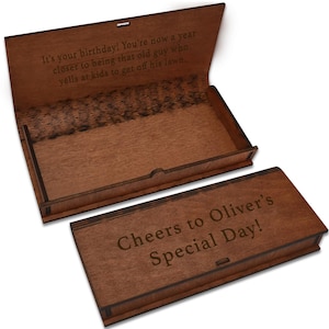 Wooden Gift Boxes Personalized - Present Box Custom Message, Cash Money Holder Gifts for Graduation Wedding, Anniversary, Xmas, Birthday