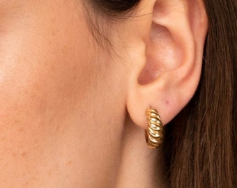 18K Gold Vermeil Hoop Earrings • Croissant Earrings • Statement earrings • Dainty Hoops • Chunky Earrings