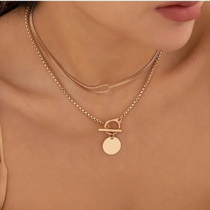 Layered necklace for Women • Coin Pendant • Stainless steel necklace