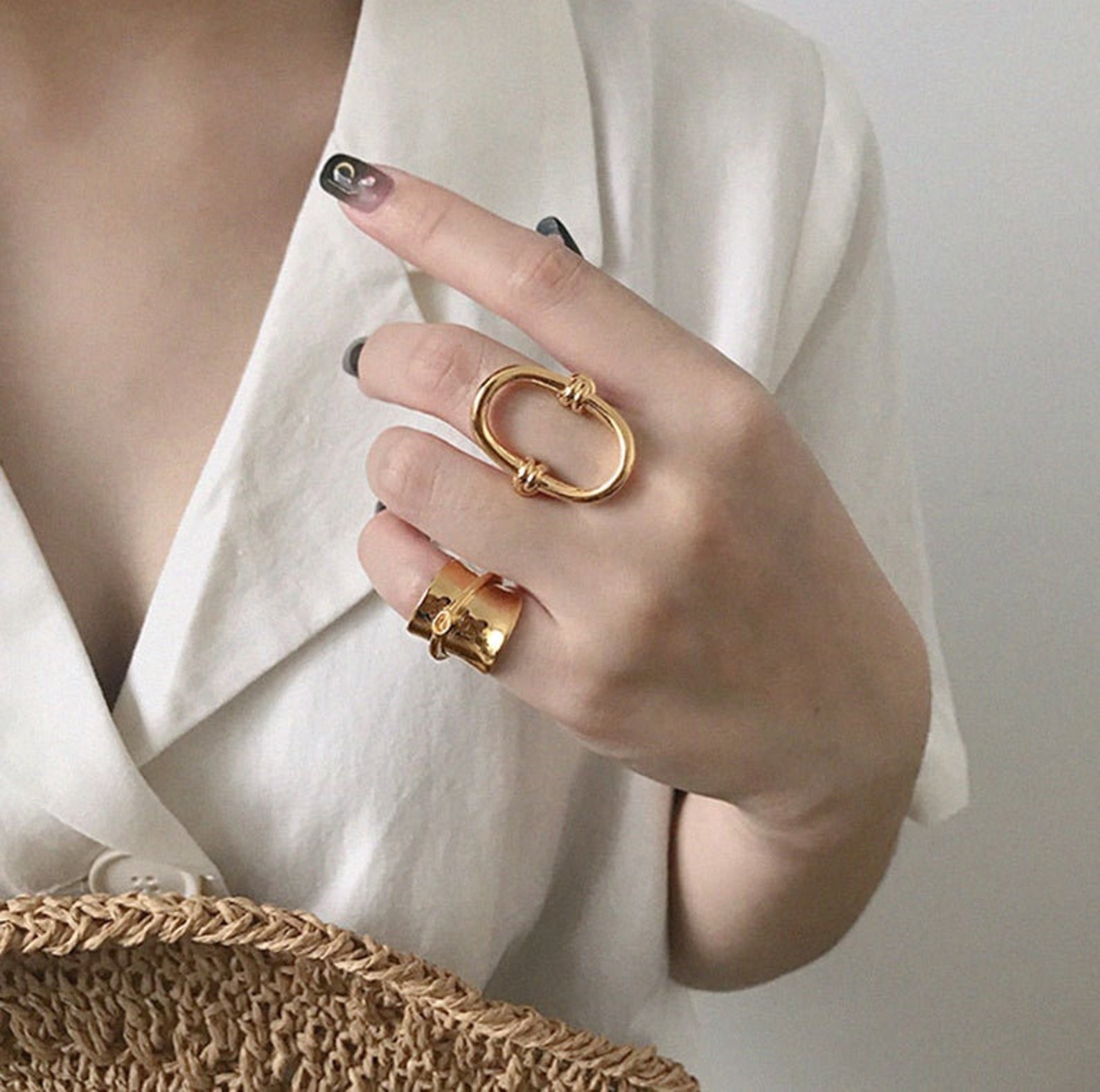 18K Gold Pinky Ring for Women, Midi Ring, Chunky Pinky Ring, Gold Ring