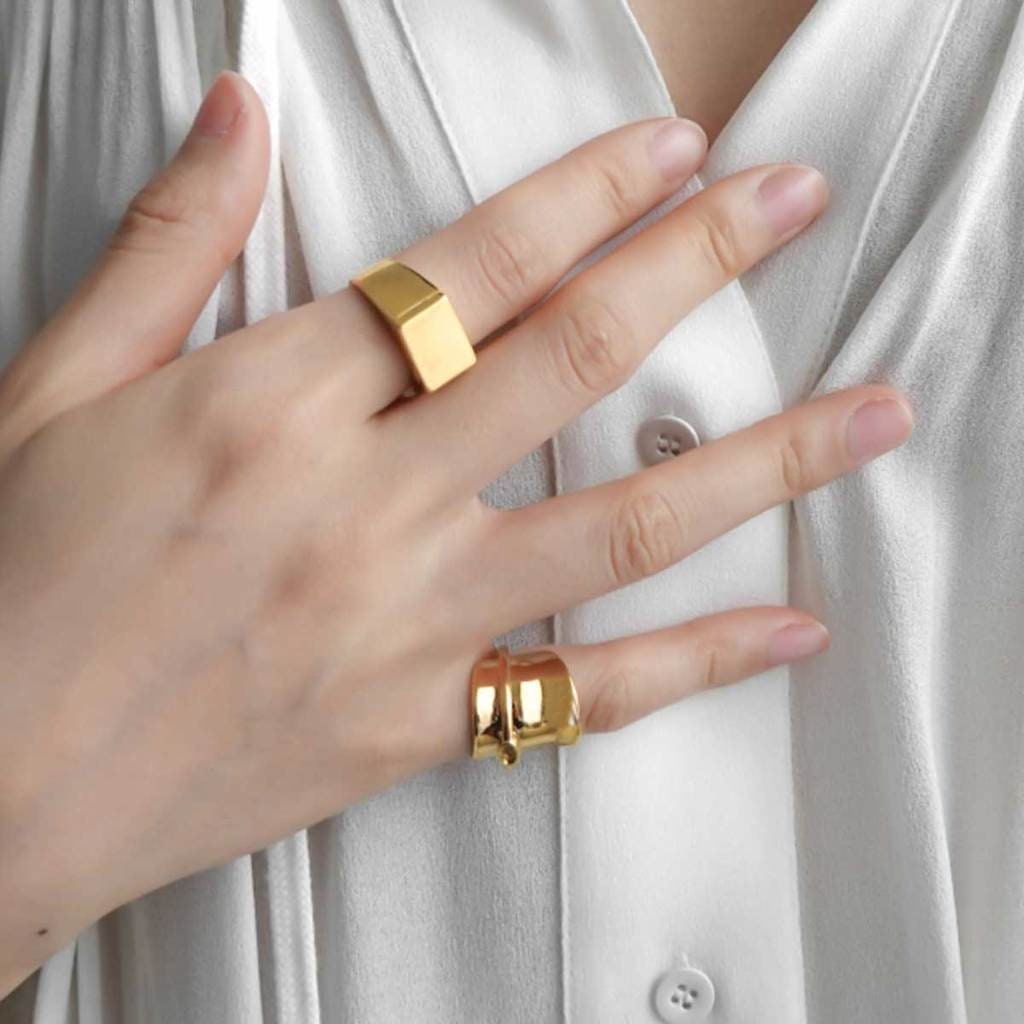 18K Gold Pinky Ring for Women, Midi Ring, Chunky Pinky Ring, Gold Ring