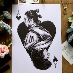 Stampa artistica di carte da gioco Ben e Rey (Reylo)