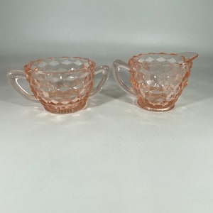 Vintage Jeanette pink depression glass sugar bowl and creamer set
