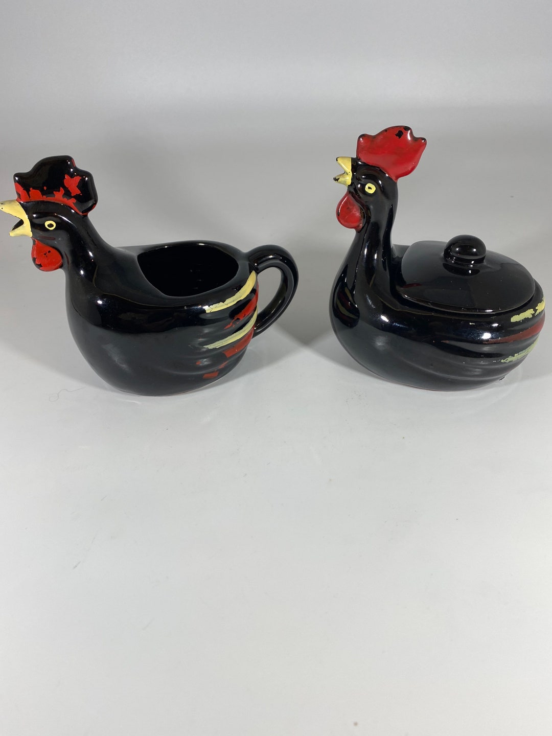 Vintage 1960s Enesco Redware Rooster Sugar Bowl and Creamer Etsy