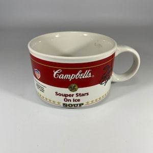 Vintage Campbells 1998 Souper stars on ice mug, signed Michelle kwan, Tara Lipinski, Nicole Bobek