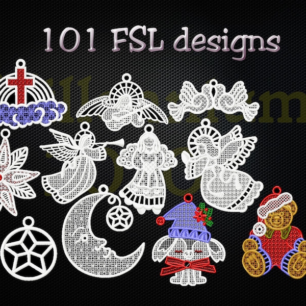 Motifs de broderie de Noël, plus de 100 motifs de broderie machine FSL, motifs de broderie en dentelle sur pied, téléchargement immédiat