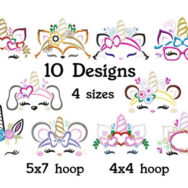 Unicorn Embroidery Designs, Unicorns Machine Embroidery, 10 Unicorns Embroidery Designs, Unicorn 4x4 hoop, 5x7 hoop, Instant Download