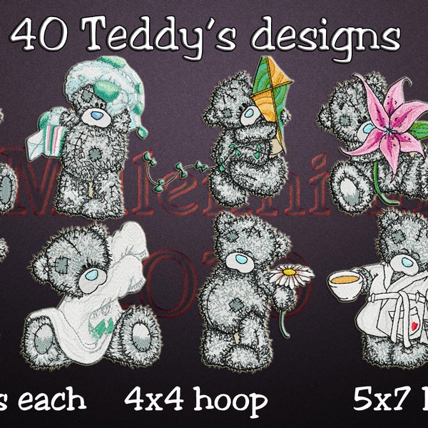 Teddy Machine Embroidery Designs, Teddy’s Embroidery Designs, Teddy Bear Embroidery Designs, Instant Download, 4x4 et 5x7 hoop
