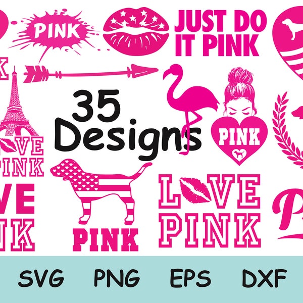 Love Pink SVG Bundle, Love Pink PNG Bundle, Pink Nation, Love Pink Clipart, 35 Designs Pink Clipart, Instant Download, Svg, Png, Dxf, Eps