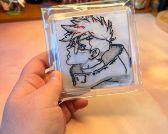 Anime Inspired Embroidery Coaster, Hand Stitched Acrylic Art Piece