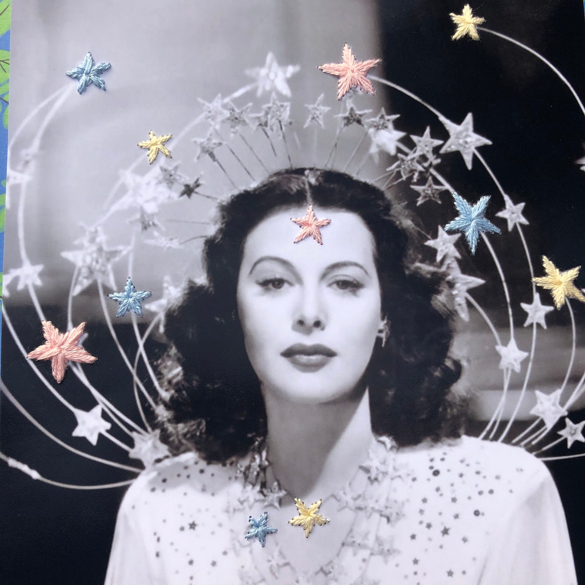 Hedy Lamarr Embroidered Star Portrait Pink & Blue | Etsy