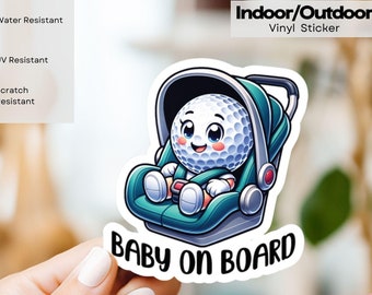 Golf Ball Baby On Board Indoor/Outdoor Vinyl Decal Sticker, Baby On Board Car Sticker, New Baby gift, Birth Announcement, Baby Shower Gift