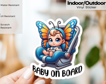 Butterfly Baby On Board Indoor/Outdoor Vinyl Decal Sticker, Baby On Board Car Sticker, New Baby gift, Birth Announcement, Baby Shower Gift