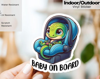 Lizard Baby On Board Indoor/Outdoor Vinyl Decal Sticker, Baby On Board Car Sticker, New Baby gift, Birth Announcement, Baby Shower Gift