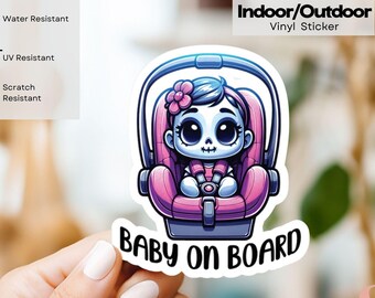 Zombie Girl Baby On Board Indoor/Outdoor Vinyl Decal Sticker, Baby On Board Car Sticker, New Baby gift, Birth Announcement, Baby Shower Gift