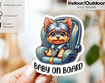 Yorkie Baby On Board Indoor/Outdoor Vinyl Decal Sticker, Baby On Board Car Sticker, New Baby gift, Birth Announcement, Baby Shower Gift