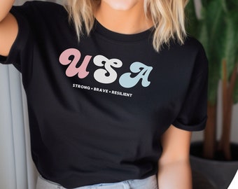 4th of July USA Party tshirt, Pastel pink white and blue USA patriotic graphic tshirt, Independence Day shirt unisex shirt