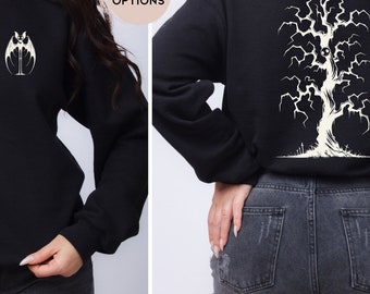 Spooky Halloween Bat Sweatshirt, Creepy Tree Halloween lover shirt, Fall sweatshirt Funny halloween birthday gift for him her shirt for work
