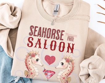 Cute Seahorse Sweatshirt, Vintage Style Crewneck Sweatshirt, Gift for Seahorse Lover Western Cowgirl Seahorse Funny Sweatshirt Gift for Mom