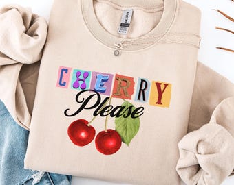 Trendy Cherry Sweatshirt Cute Cherry Shirt Womens Crewneck Cherries Sweatshirt Sweatshirt with Cherries, Gift for Her Girl Cherry Sweatshirt