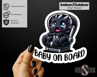 Black Dragon Baby On Board Indoor/Outdoor Vinyl Decal Sticker, Baby On Board Car Sticker New Baby Birth Announcement, Baby Shower Gift