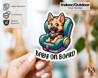 German Shepherd Baby On Board Indoor/Outdoor Vinyl Decal Sticker Baby On Board Car Sticker New Baby gift Birth Announcement Baby Shower Gift