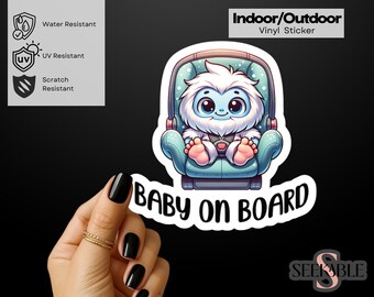 Yeti Baby On Board Indoor/Outdoor Vinyl Decal Sticker Baby On Board Car Sticker New Baby Birth Announcement Baby Shower Gift Cryptid Lover