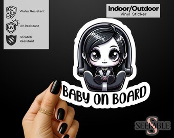Goth Girl Baby On Board Indoor/Outdoor Vinyl Decal Sticker Baby On Board Car Sticker New Baby Birth Announcement Spooky Baby Shower Gift