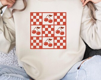Trendy Cherry Sweatshirt Cute Cherry Shirt Womens Crewneck Cherries Sweatshirt Sweatshirt with Cherries, Gift for Her Girl Cherry Sweatshirt