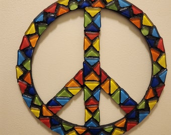 Peace Sign, Mosaic, Scrap Glass, Hippie Decor, Bohemian Style, Hippie Art, Peace Symbol, Mosaic Peace Sign, Scrap Glass Art